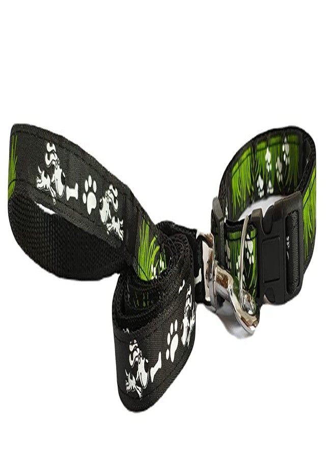 D&C Paws Dog Collar and Leash Set Puppy Printed, Adjustable Nylon Collar with Leash for Small and Medium Dogs, Color-Full Collar Leash Set for Puppies, Dog & Cat 15 MM (Black) - Image 1